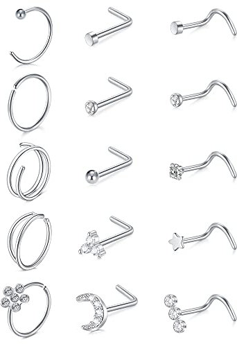 VF VFUN 20g Nasenstecker Doppelt Nasenpiercing Diamant Cz Piercing Nase Für Damen Herren Hypoallergen Piercing Nase Tragus Cartilage Helix Hoop