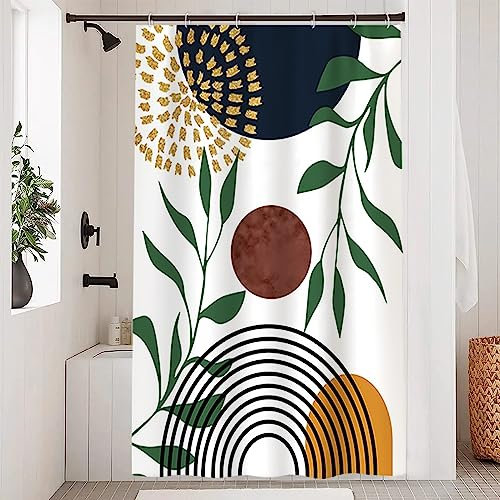 Uiiooazy Duschvorhang 120x200cm, Duschvorhang Grüne Blätter Abstrakt Blau Orange Geometrisches Muster Duschvorhänge Anti Schimmel Stoff Waschbar Wasserdicht Bad Vorhang mit 8 Haken für Badezimmer