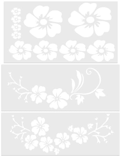 GORGECRAFT 3 Stile Hibiskusblüten-Autoaufkleber Hawaiianische Aufkleber Und Abziehbilder Weiße Reflektierende Hibiskuszweig-Aufkleber Wasserdichte Vinyl-Automobil-Außendekoration Für LKW-Motorradtüren