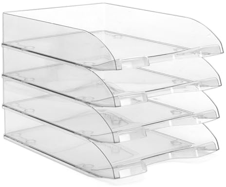 Waytex Pack de 4 Corbeilles à Courrier A4 Plastique Transparent