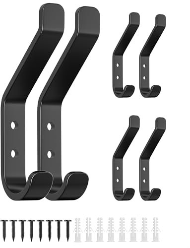 susswiff 6-Stück Garderobenhaken, 10cm kleiderhaken zum Schrauben, Wandhaken für Garderobe, Jacken, Hut, Metall Haken für Schlafzimmer, Wohnzimmer, Badezimmer, Kleiderschrank, Vintage, Schwarz 10CM