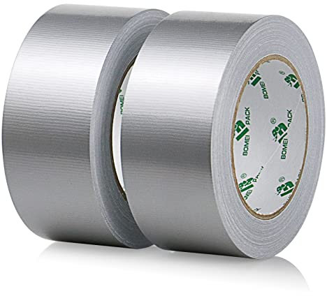 BOMEI PACK Universal - Ruban Adhésif Toilé Argenté, Heavy Duty Duct Tape 2 rouleaux 50 mm x 30 m pour les travaux de réparation, fixation, de scellage, d'étiquetage et de rénovation