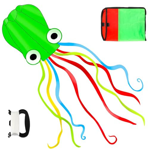 Darryy Octopus Drachen Groß 4m mit Drachenschnur 100m für Jungen, Mädchen, Teenager, Erwachsene (Grün)