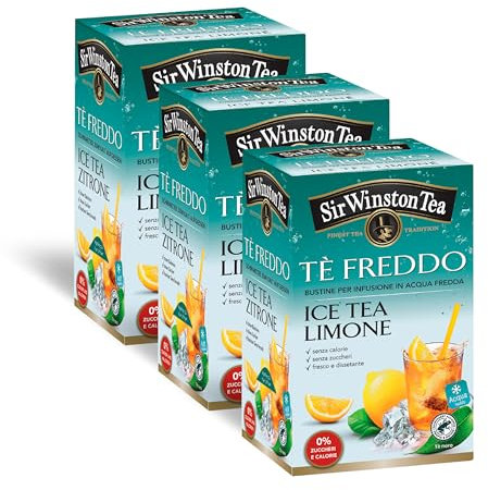 Sir Winston Tea, Tè Nero Freddo Ice Tea Limone, 54 Filtri (3 Confezioni da 18 Filtri), Gusto Agrumato, Ideale per le Giornate Estive, Certificato RFA, Senza Lattosio, Glutine e Allergeni