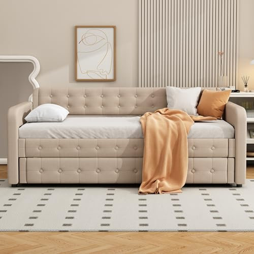 LTGB Tagesbett 90x200, ausziehbares Bett, Gästebett 2-in-1, Sofabett Schlafsofa für Schlafzimmer Wohnzimmer, Bettsofa, Schlafsofa Bettgestell, ohne Matratze