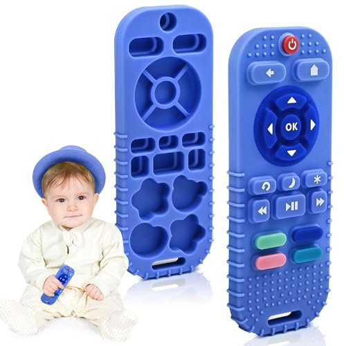 Zahnen Beißringe Spielzeug für Babys 0-6-18 Monate Geschenke, Fernbedienung Baby Zahnungshilfe für 3 6 9 12 Monate Kleinkind Autismus, Lebensmittelqualität Silikon Badespielzeug, Blau