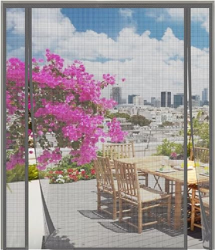 Zanzariera Magnetica per Porte 120x240cm,Fibra di Vetro Doppia Porta Zanzariere,Chiusura Automatica, Facile da Installare,per Porta Scorrevole Balcone,Grigio