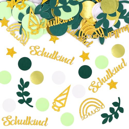 WenmthG 200 Stück Streudeko Einschulung Gold Grün, Deko Schulanfang Mädchen Junge, Tischdeko Einschulung Konfetti, Schulkind Deko, Schulanfang Tischdeko Streudeko