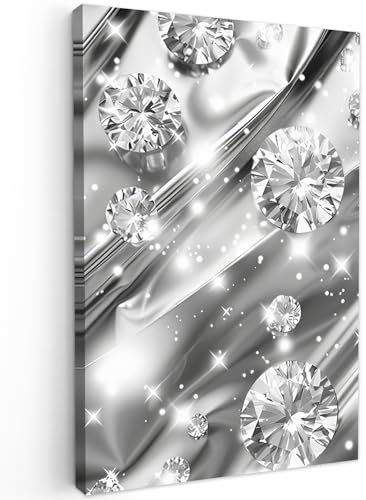 MuchoWow© Leinwand Klein 20x30 cm Mini Deko Schlafzimmer Aesthetic Leinwandbilder Wohnzimmer Gemälde Foto Geschenk Living Room Decoration Abstrakt - Diamant - Luxus - Modern - Silber