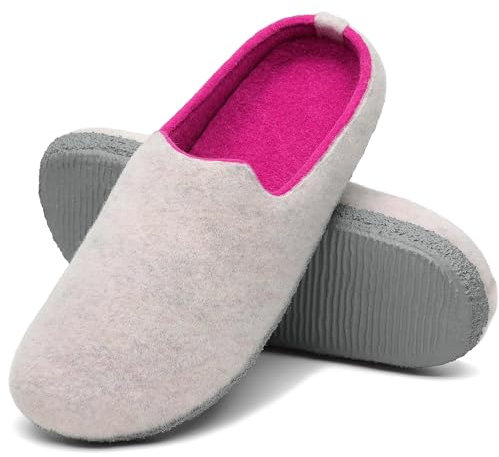 Mishansha Zapatillas Casa Hombre Pantuflas Fieltro Mujer Indoor Invierno Zapatillas Fieltro Cálidas Zapatos Casas Blanco Roto,Gr.38