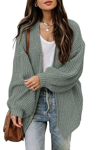Jhsnjnr Women's Chunky Knit Open Front Sweater Long Lantern Sleeve Oversized Knitwear Cardigans
