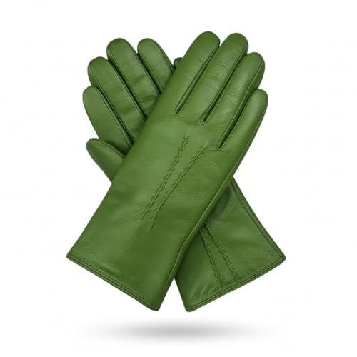 Damen Winterhandschuhe aus echtem weichem Leder, vollständig gefüttert, lichtgrün, Small 6.5