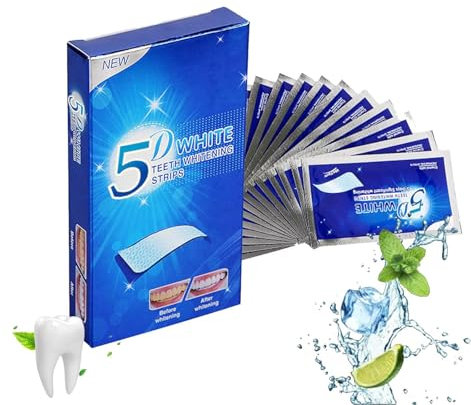 Elunara Bandes blanches de blanchiment des dents 5D, bandes blanches de blanchiment des dents, bandes blanches efficaces à sensibilité réduite, sans sensibilité, idéales pour les voyages (1)