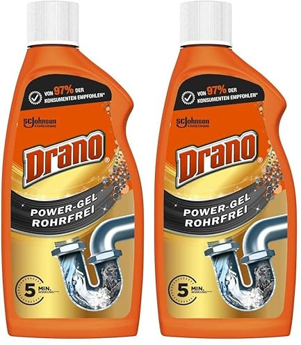 Drano Power Gel Rohrfrei Abflussreiniger, Rohrreiniger, für Küche und Bad, entfernt Verstopfungen, 2er Pack (1 x 500 ml)