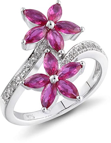 S925 Silber Und Rubin Floraler Damenring, Ein Stilvoller Und Zeitloser Ring