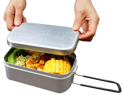 Lonchera de aluminio para niños, contenedor de almuerzo de aluminio de acero inoxidable, contenedor de almuerzo escolar a prueba de fugas con asa plegable, lonchera portátil para adultos