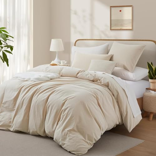 Gezu Housse de Couette Coton 240x220cm Beige Coton Certification Oeko-TEX Adulte Ado Uni Parure de Lit Unie en Coton Housse Couette 220x240 Linge de Lit avec Fermeture éclair et 1Taies d'oreiller