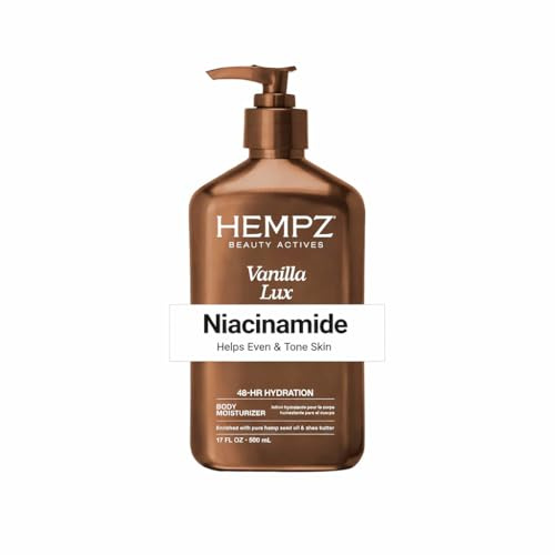 Hempz Vanilla Lux Herbal Body Moisturiser Lotion Cream with Niacinamide, Shea Butter, Aloe Vera and 100% Pure Hemp Seed Oil, 500mL