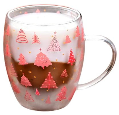Juego de taza de Navidad, Heat Resistant Glass, Glass Christmas Cup, Red Christmas Mug, Holiday Drinkware Set, Christmas Tree Cup, Festive Glass Mug, Glass Cup Handle, Christmas Kitchenware Set