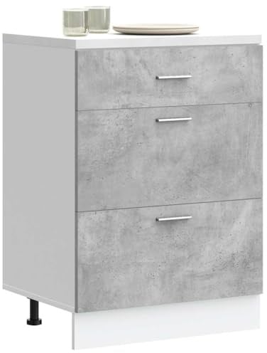 Myheimly Küchenschrank,Unterschrank Küche, Küchenmöbel, Küchenzeile,Standschrank Küche,Wandschränke,Aufbewahrungsschrank Küchenunterschrank Betongrau Holzwerkstoff