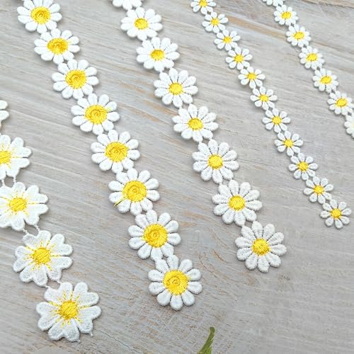 XCSJ 5 Yard 5 Muster Spitzenborte Blumen Spitzenband Gänseblümchen Spitzenborte Stickerei Borte Blumen Zierband Polyester Borten und Bänder zum Nähen, Kleidung, Handwerk, Hochzeit Deko (Gelb)