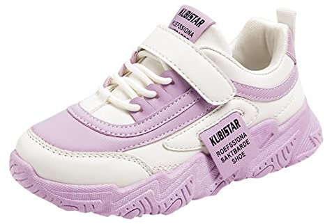Sneaker per bambini in pelle con lacci, scarpe sportive da corsa per ragazze e bambini, suola morbida, antiscivolo, traspiranti, scarpe da tennis leggere, scarpe da tennis viola per ragazze, Viola, 33