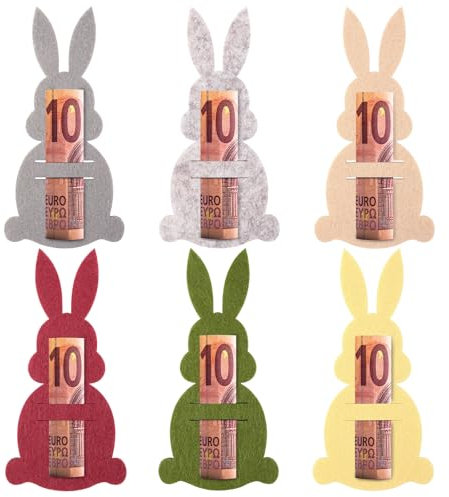 Hestya Ostern Geldgeschenke Set mit 6 Osterhasen Filzdekorationen Geldgeschenk Verpackung für Ostern Hasen aus Filz Ostern Geschenk Lustige Osterdekoration zum Verschenken für Geld(Bunt)