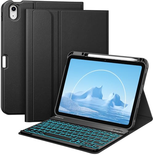 Fintie Keyboard Case for iPad (A16) 11th Generation 11 Inch 2025, iPad 10th Generation 10.9 Inch 2022-7 Colour Backlit Detachable Keyboard TPU Cover with Pencil Holder, UK Layout, Black