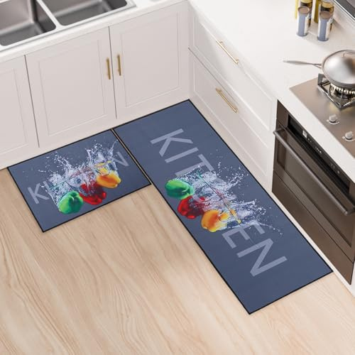 LY4U Juego de 2 Alfombrillas para Suelo - Alfombras de Cocina Lavables para el Hogar, Alfombra para Pasillo, Comedor, Entrada, Mascotas