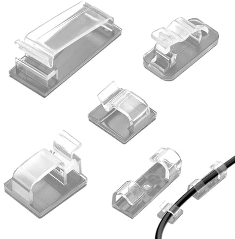 YYMT 140 Stück Kabelhalter Selbstklebend, Kabelclips für Kabel Organizer | Selbstklebende Kabelhalter 3 Größen, R-Typ Clips & Doppelkanäle, Transparent Kabelorganizer für Büro Zuhause Auto Innen/Außen