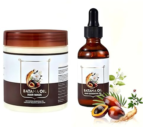 50 ml Batana Haaröl + 300 g Batana-Öl Haarmaske Geeignet für alle Haartypen, Unisex Haarpflege Set Ideal für die Behandlung nach dem Färben und die regelmäßige Pflege Verhindert Frizz und Trockenheit