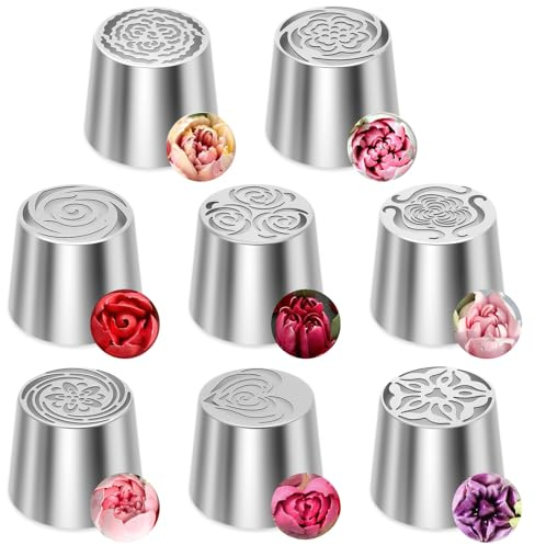 8 Stück Spritzbeutel Set, Spritztüllen Blumen aus Edelstahl | Wiederverwendbar Tüllen Set, für Kuchen, Torten, Kekse, Cupcakes, Makronen