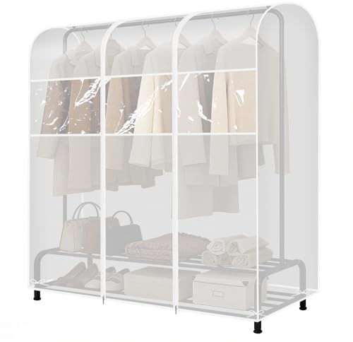 Housse transparente pour portant à vêtements avec 2 fermetures éclair durables - Étanche et anti-poussière - L (180 x 50 x 150 cm)