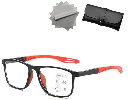 DPKSML Dezcmoi Automatisch Anpassende Brille, Dezcmoi Brille, Brille Die Sich Automatisch Der Sehstärke Anpasst, Automatik 𝐁rille Gleitsicht Intelligente Fokussierung (Schwarz-rot,+1.0)
