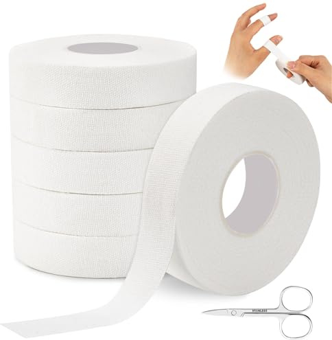 6 Rollen Sporttape Finger Tape Weiß (1.5cm x 10m) mit Schere, Leicht Abreißbar, Atmungsaktiv & Hautfreundlich, Gelenk Tapeverband, Ideales Tape für den Sport, Volleyball, Klettern, Kampfsport