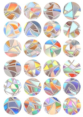 96 Pcs Circle Reflective Window Decals, Non-Adhesive Reusable Static Window Clings, Bird Anti-Collision Windows Stickers for Bird Strike Prevention, Rainbow Suncatcher Windows Stickers for DIY Craft