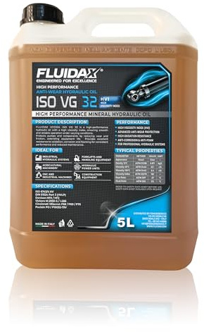 FLUIDAX Aceite Hidráulico ISO VG 32 HVI 5 Litros – Alto Rendimiento, Antidesgaste y Alta Estabilidad Térmica – Para Sistemas Hidráulicos, Maquinaria Industrial y Agrícola