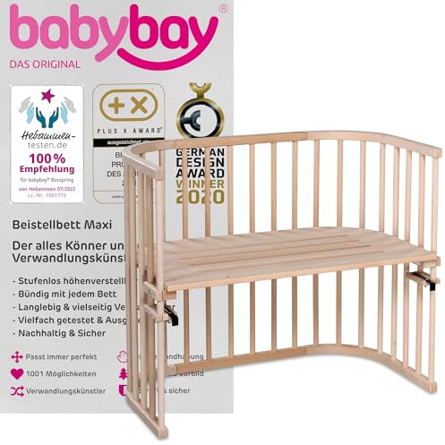 babybay Maxi extra großes Beistellbett aus massivem Buchenholz / Kinderbett Höhe stufenlos verstellbar & umweltfreundlich / mitwachsendes Babybett (natur unbehandelt)
