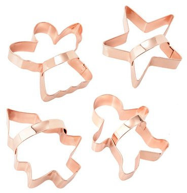 4 x Vintage Style Heavyweight Copper Christmas Cookie/Biscuit Cutters - Star, Angel, Tree & Gingerbread Man
