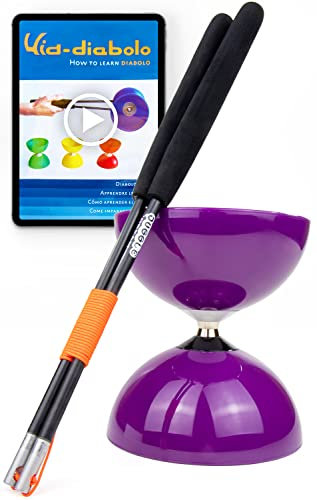 Juggle Dream Big Top Diabolo Set da Giocoliere con Bacchette in Fibra e Video di Apprendimento Online - Giocoleria (Viola Diablo/Nero Bacchette)