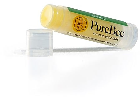 Lippenbalsam Grüne Minze mit Bienenwachs & Propolis | Natürliche Lippenpflege handgemacht in Baden-Württemberg | Mit Jojoba-, Avocado- & Aprikosenkernöl | PureBee (Grüne Minze, 1 Stift)