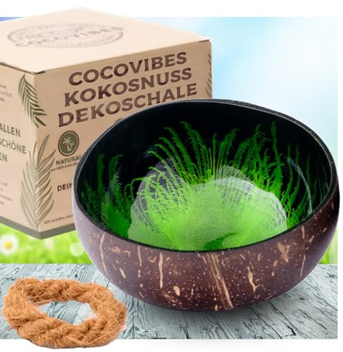 cocovibes Kokosnuss Schale mit Anti-Kipp-Ring, einsetzbar als Dekoschale, Schlüsselschale, Schmuckschale – grün schwarz, 13 cm (LIME-1)