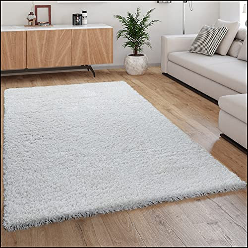 Paco Home Teppich Wohnzimmer, Schlafzimmer/Hochflor Shaggy in versch. Designs Farben und Größen, Grösse:60x100 cm, Farbe:Creme 9
