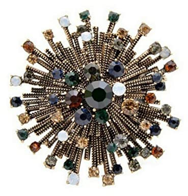 générique Broche Acier Bronze Style Floral Fleur Multi Strass Cristal., métal, métal