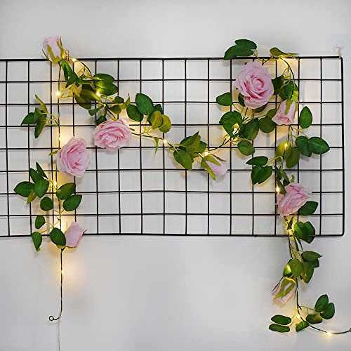 buywin Rose Garland String Lights Artificial Flower Garland with LED Light Strings, Rose Vine Lights Hanging Decor for Wedding Party Bedroom Home Window(Pink)