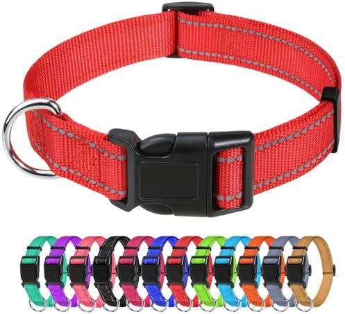 TagME Nylon Hundehalsband, Verstellbares Reflektierendes Hundehalsband mit Sicherheitsschnalle für Mittlere Hund, Rot, 2.5cm Breite