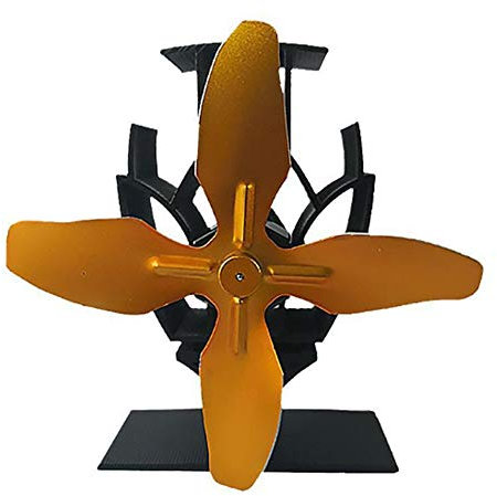 Holzofen Fan-Small Size, 4 Blades Leiser Betrieb für Holz/Holzofen/Kamin, Eco freundlichen und effiziente Wärmeverteilung (Gold)