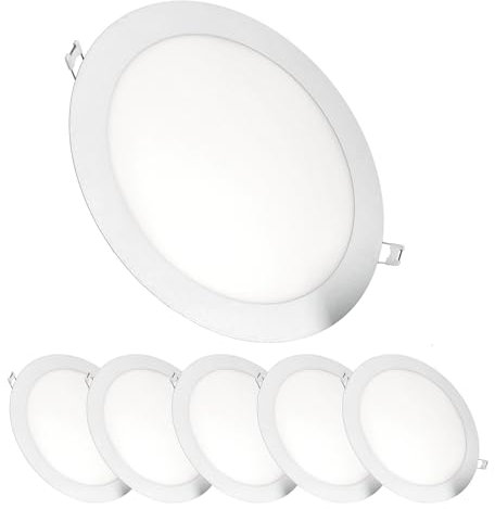 Jandei – Packung mit 6 LED-Einbau-Downlights, 18 W, 1440 Lumen, runde Form, Einbauloch Ø 200 – Ø 205 mm, extra flach, 13 mm Tiefe, Warmweiß 3000K, inklusive Transformator
