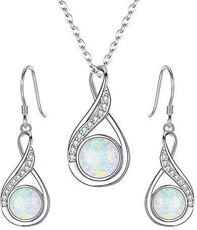 Clearine Damen 925 Sterling Silber Delicate Elegant CZ Cream Süßwasser-Zuchtperle Spiral Unendlichkeit Pendant Halskette Hook Ohrringe Schmuck Set (A-Weiß Opal)