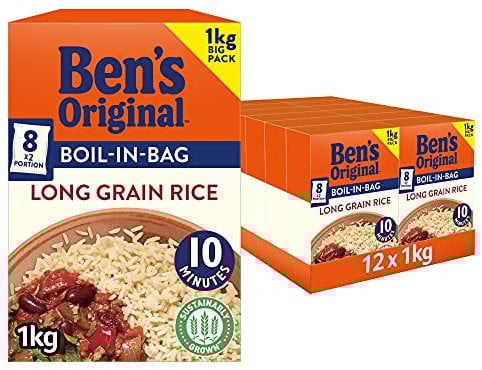 Ben's Original Boil In Bag Long Grain Rice, Bulk Multipack 12 x 1kg boxes (Total 96 bags)